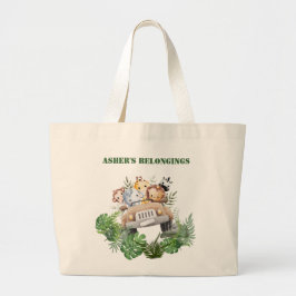Bolsa Tote Grande Personalized Green Cute Jungle Safari Multipurpose