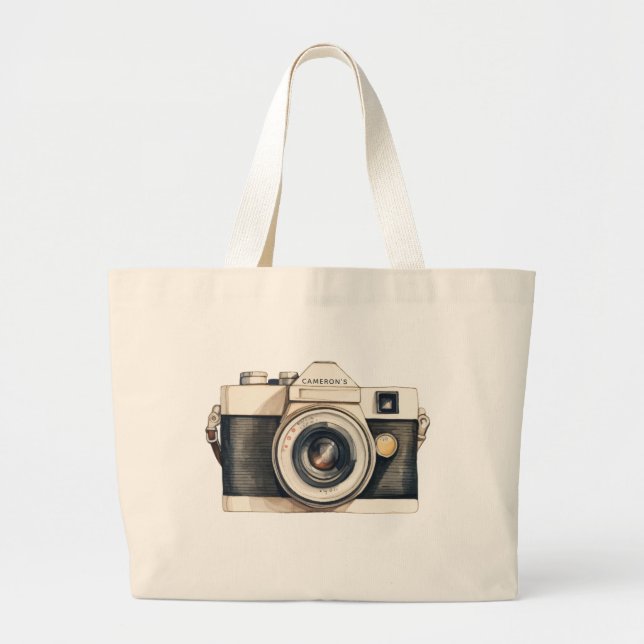 Bolsa Tote Grande Personalized Illustrated Vintage SLR Camera (Frente)