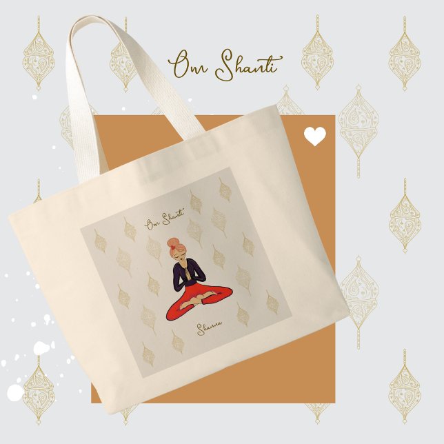 Bolsa Tote Grande Personalized Om Shanti Yoga Girl (Love this bag! For yoga and any time, this is the perfect tote. Simple, classic and made with love.)