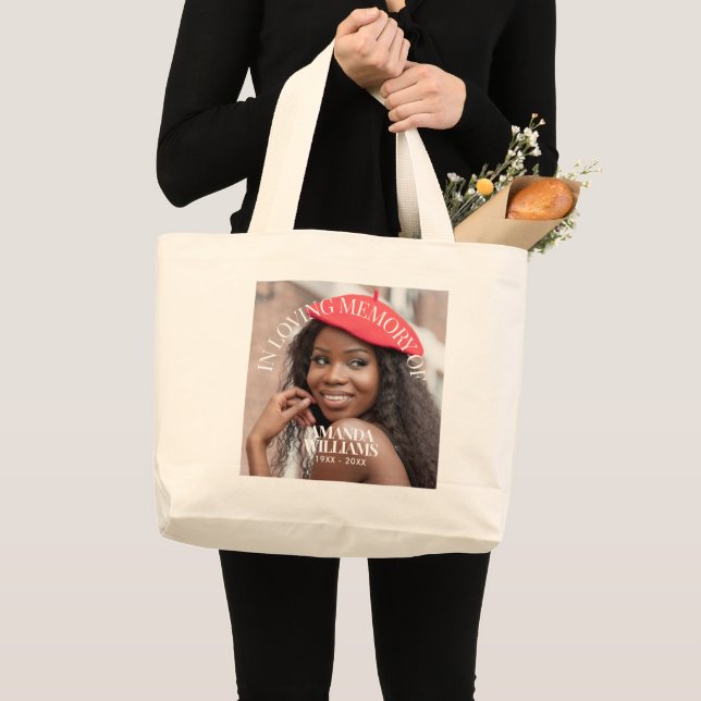 Bolsa Tote Grande Personalized Photo and Text Memorial Cotton (Frente (produto))