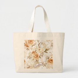 Bolsa Tote Grande Personalized Romantic Floral Name Design