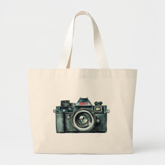 Bolsa Tote Grande Personalized Vintage Camera Tote Bag (Frente)