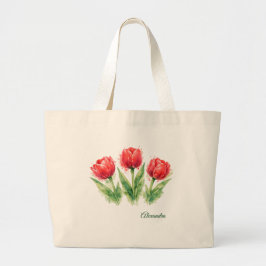 Bolsa Tote Grande Personalized Watercolor Red Tulips Tote Bag
