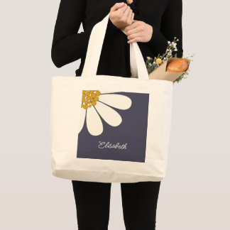 Bolsa Tote Grande Personalized White Daisy Floral Design | Custom 