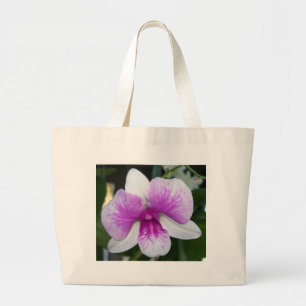 Bolsa Tote Grande perto de uma linda orquídea roxa e branca