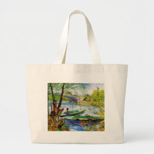 Bolsa Tote Grande Pescar em Primavera, Vincent van Gogh. Belo fone