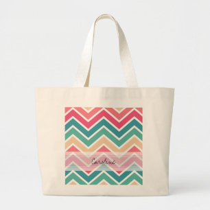 Bolsa Tote Grande Pêssego ciano monograma reds Geométrico Padrão 