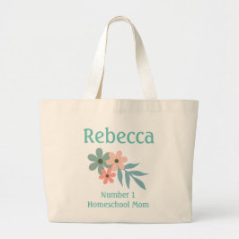 Bolsa Tote Grande Pêssego e Flor Azul Número 1 - Mãe