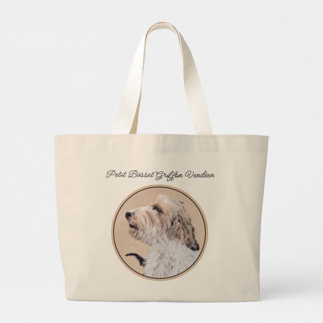 Bolsa Tote Grande Petit Basset Griffon Vendéen Pinting PBGV Dog Art (Verso)