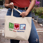 Bolsa Tote Grande Phlebotomist Peace Love Phlebotomy Office<br><div class="desc">Um presente de Natal Phlebotomista legal para um especialista em desenhar e agulhas de sangue. Um sinal de paz,  coração e frascos de sangue. Flebotomia do Amor pela Paz.</div>