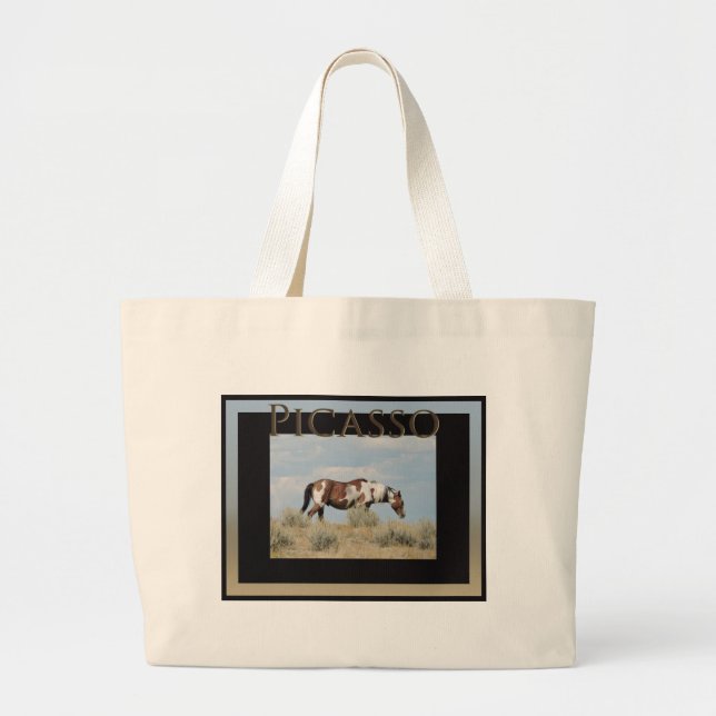 Bolsa Tote Grande Picasso, garanhão da bacia de lavagem da areia, (Frente)