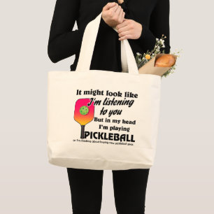 Bolsa Tote Grande Pickleball Lover na minha cabeça Estou jogando Pic