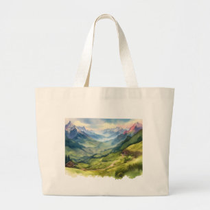 Bolsa Tote Grande Picturesque Mountain Valley Trabalho de arte
