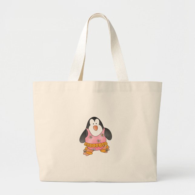 Bolsa Tote Grande Pinguim da menina na praia (Frente)