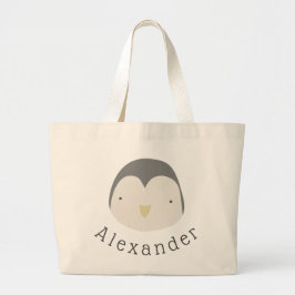 Bolsa Tote Grande Pinguim de Cute de Nome Personalizável