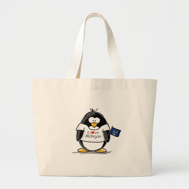 Bolsa Tote Grande Pinguim de Michigan (Frente)