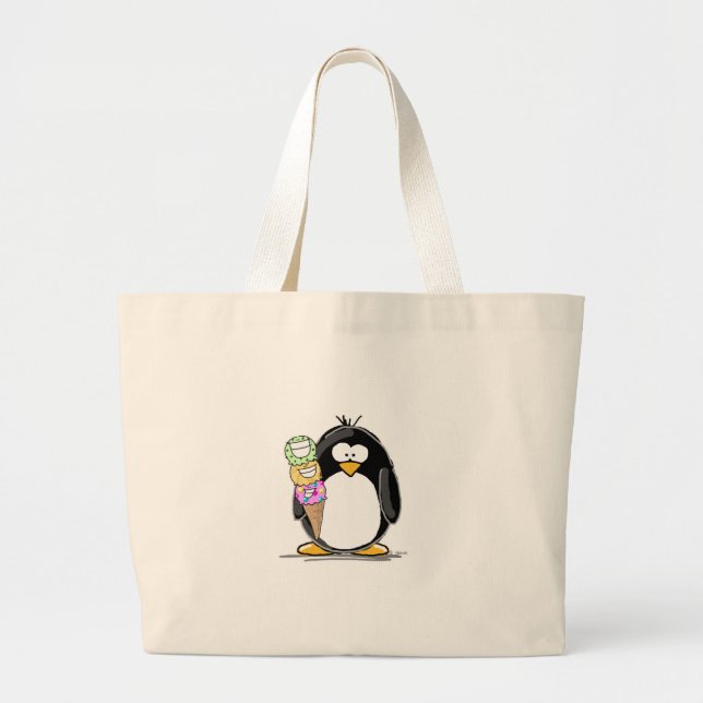 Bolsa Tote Grande Pinguim do sorvete (Frente)