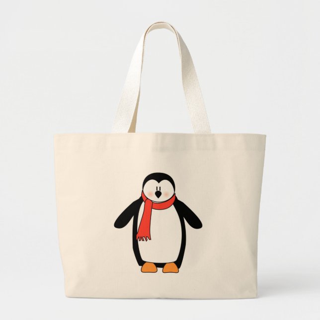 Bolsa Tote Grande Pinguim embrulhado em Red Scarf (Frente)