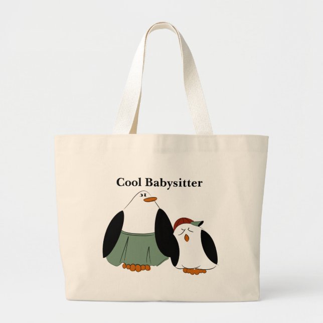 Bolsa Tote Grande Pinguins de Cartoon legal Babysitter (Frente)