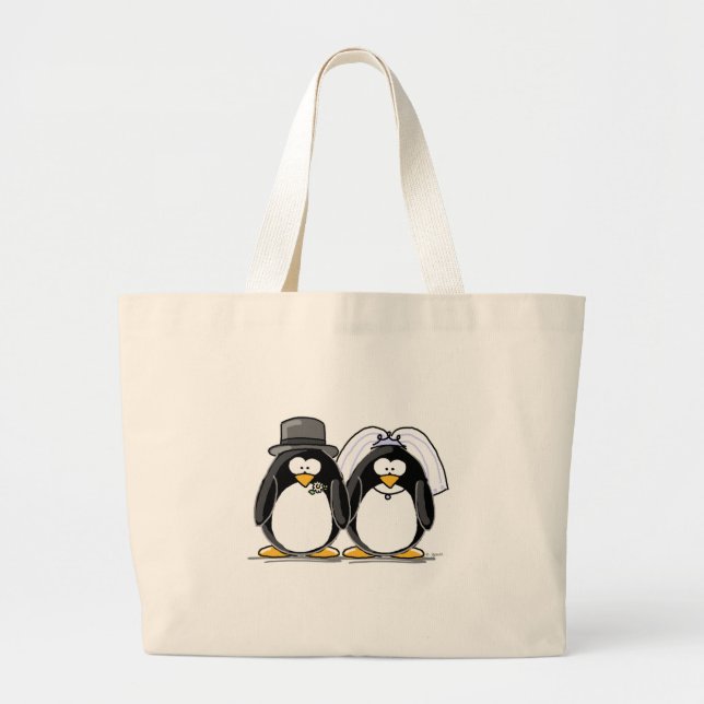 Bolsa Tote Grande Pinguins dos noivos (Frente)