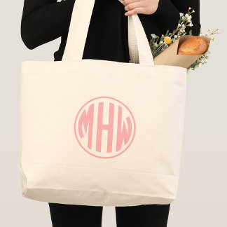 Bolsa Tote Grande Pink 3 Initial Circle Monogram Font DIY BG