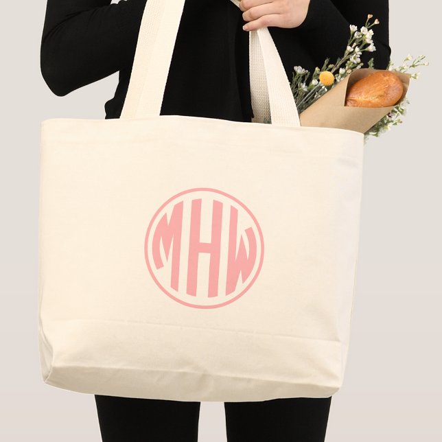 Bolsa Tote Grande Pink 3 Initial Circle Monogram Font DIY BG (Criador carregado)