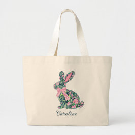 Bolsa Tote Grande Pink and Green Chinoiserie Bunny With Bow