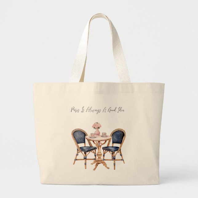 Bolsa Tote Grande Pink Blue Paris Table Baguettes (Frente)
