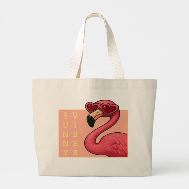Bolsa Tote Grande Pink Flamingo Sunny Vibes (Verso)