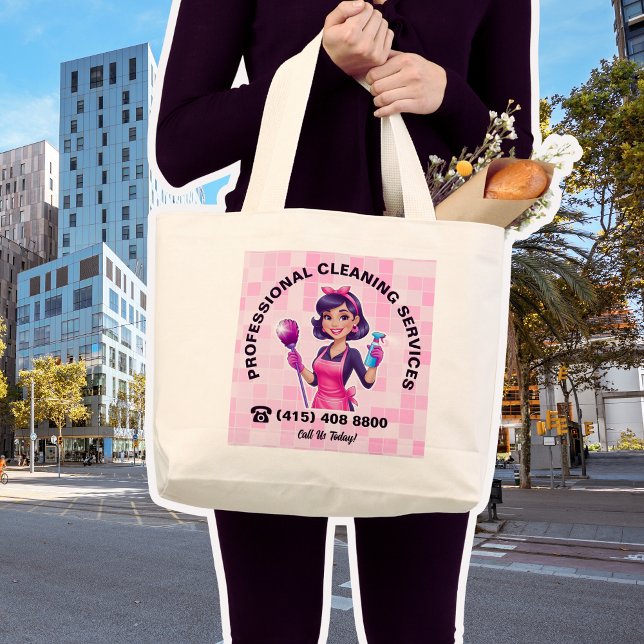 Bolsa Tote Grande Pink Maid Janitorial Cleaning Service (Criador carregado)