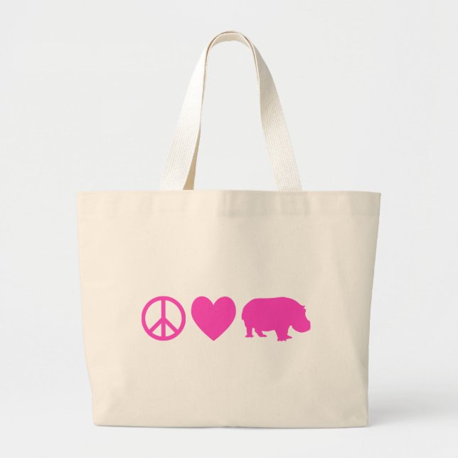 Bolsa Tote Grande Pink Peace Love e Hippos (Frente)