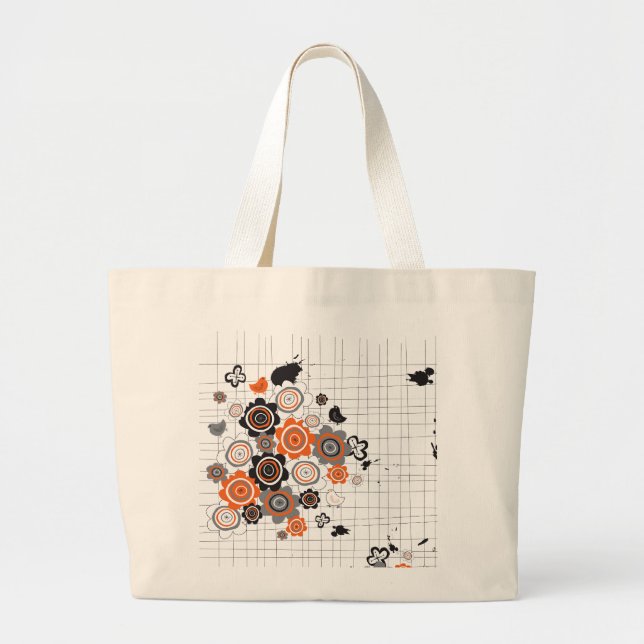 Bolsa Tote Grande Pintinhos de Flores Laranja Grunge Tintas Escadas  (Frente)