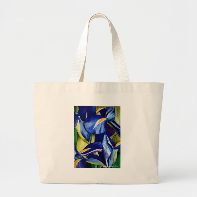 Bolsa Tote Grande Pintor de aquarela azul-íris flor original (Frente)