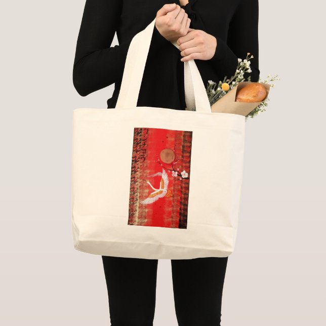 Bolsa Tote Grande Pintor vermelho sakura japonês (Frente (produto))