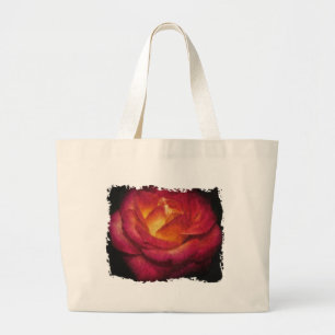 Bolsa Tote Grande Pintura a óleo com Rosa de chamas