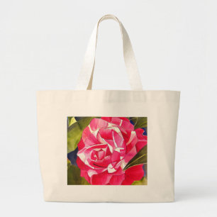 Bolsa Tote Grande Pintura cor-de-rosa da arte da flor da aguarela da