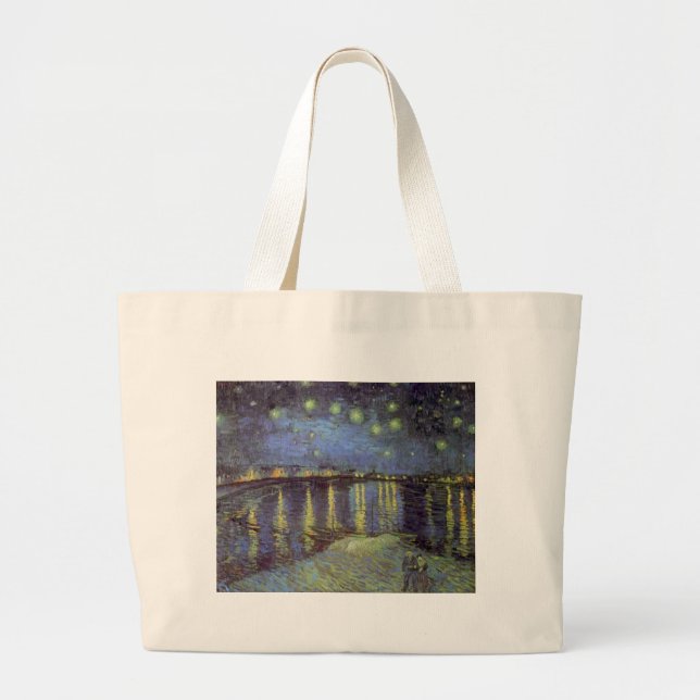 Bolsa Tote Grande Pintura da Noite Estrelada de Van Gogh (Frente)