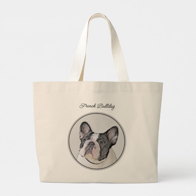 Bolsa Tote Grande Pintura de Buldogue Francês Pintura Branca de Cach (Verso)