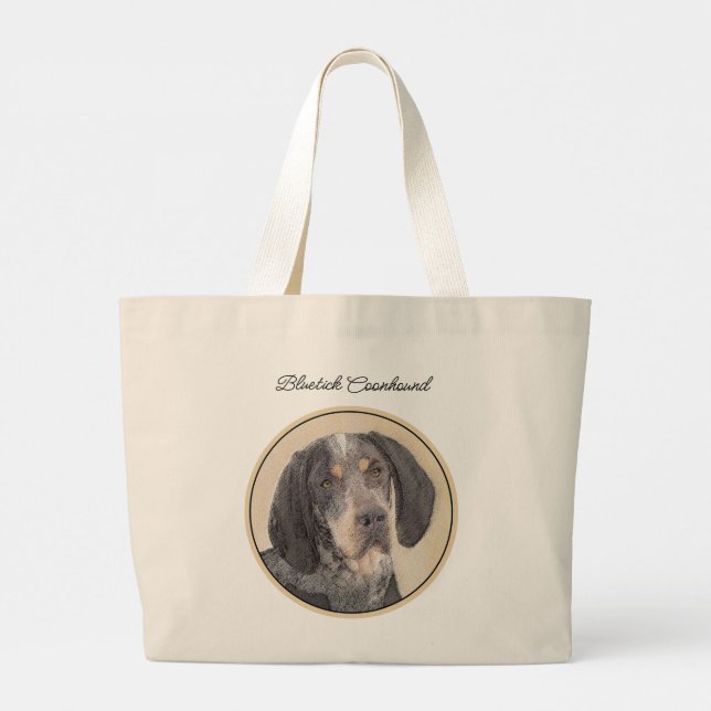 Bolsa Tote Grande Pintura de cão Bluetick com marcações (Verso)