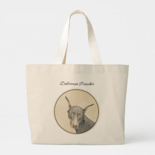 Bolsa Tote Grande Pintura de Doberman Pinscher Dobie Cortado Arte de