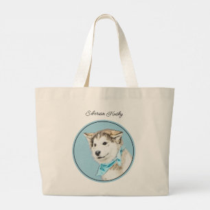 Bolsa Tote Grande Pintura de Filhote de Husky Siberiano Cachorro Ver