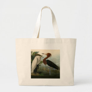 Bolsa Tote Grande Pintura de vida selvagem de aves da garça-roxa Aud