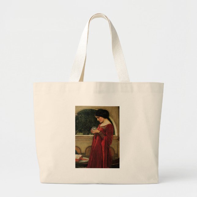 Bolsa Tote Grande Pintura de Waterhouse da Mulher Cristal Ball (Frente)