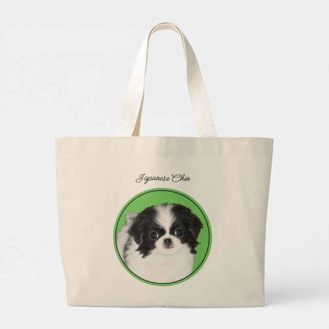 Bolsa Tote Grande Pintura Do Cãozinho Japonês Pintura Original Pet D (Verso)
