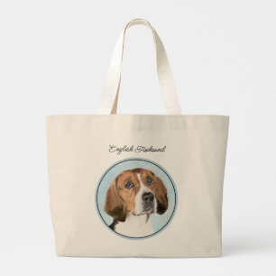 Bolsa Tote Grande Pintura do English Foxhound Fofa Arte Original de