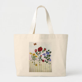 Bolsa Tote Grande Pintura em Aquarela de Flores em uma Cerca de Esta