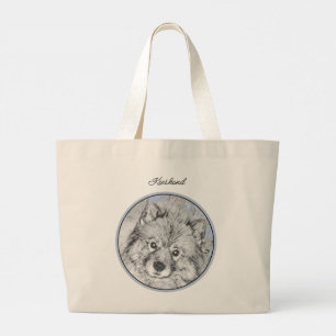 Bolsa Tote Grande Pintura Keeshond Kees Fofo Arte Original de Cachor