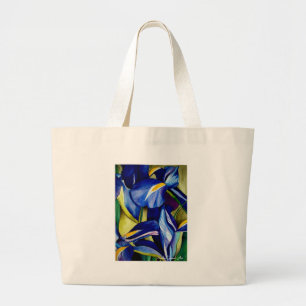 Bolsa Tote Grande Pintura original da arte da aguarela da flor azul