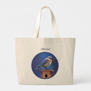 Bolsa Tote Grande Pintura Original De Pássaro Bluebird