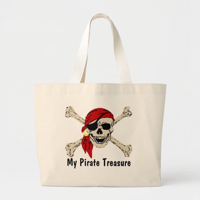 Bolsa Tote Grande Pirate Treasure Bag, editar texto (Frente)